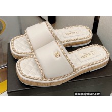 Chanel Platform 2cm Lambskin Chain Around Mules White 2022