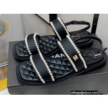 Chanel Satin and Imitation Pearls Sandals G38423 Black 2022