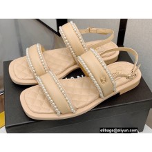 Chanel Satin and Imitation Pearls Sandals G38423 Beige 2022