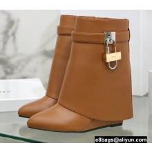 Givenchy Heel 9.5cm Shark Lock Ankle Boots in Leather Brown 2022