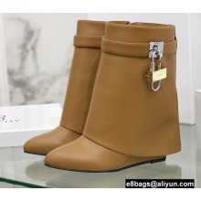 Givenchy Heel 9.5cm Shark Lock Ankle Boots in Leather Camel 2022