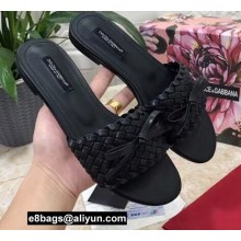 Dolce & Gabbana Woven nappa leather Bow Flat Sliders Black 2021