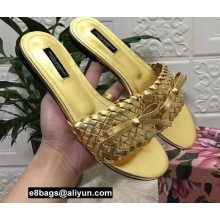 Dolce & Gabbana Woven nappa leather Bow Flat Sliders Gold 2021