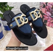 Dolce & Gabbana Thong-strap sandals Denim Blue with DG logo 2021
