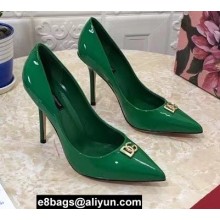 Dolce & Gabbana Heel 10.5cm Patent Leather Pumps Green with DG Pop Logo 2021
