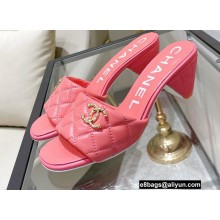 Chanel Quilting CC Logo Heel Mules Pink Spring 2022