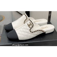 Chanel Quilting Chain CC Logo Flat Mules White Spring 2022