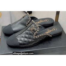 Chanel Quilting Chain CC Logo Flat Mules Black Spring 2022