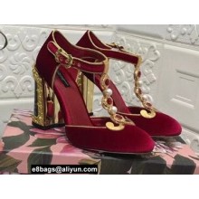 Dolce & Gabbana Painted Heel 10.5cm T-strap Pumps Velvet Red 2021