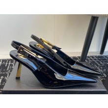 Saint Laurent Lee 75 patent leather slingback pumps black 2025
