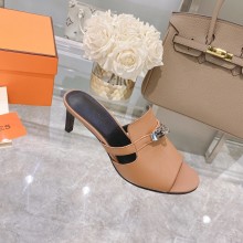 hermes heel 6.5cm calfskin Cute sandal apricot