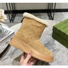 Gucci platform suede leather ankle boots with shearling brown 1120-2024 