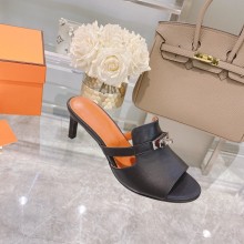 hermes heel 6.5cm calfskin Cute sandal black/apricot