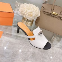 hermes heel 6.5cm calfskin Cute sandal white/beige