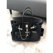 hermes birkin 35 cargo swift leather/canvas blue handmade
