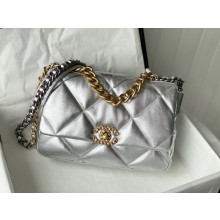 Chanel 19 Large Flap Bag AS1161 Leather Silver 2020