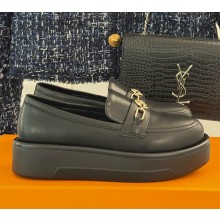 Louis Vuitton platform loafer for women black calf leather 2025