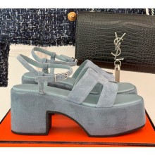 Hermes women's Jam 60 sandal in suede calfskin blue  2024