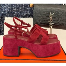 Hermes women's Jam 60 sandal in suede calfskin burgundy  2024