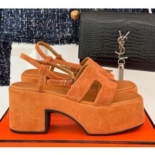 Hermes women's Jam 60 sandal in suede calfskin orange  2024
