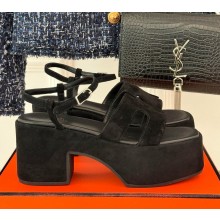 Hermes women's Jam 60 sandal in suede calfskin black  2024