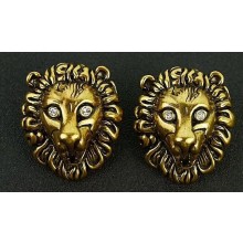 Gucci Metal Lion Head Earrings with Pearls 582392