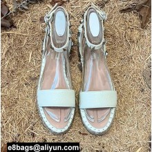 Valentino Grainy Calfskin Leather Rockstud Espadrilles Sandals White 2022