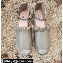 Valentino Studded Ruffled Leather Espadrilles Sandals Nude 2022