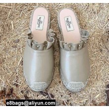 Valentino Studded Ruffled Leather Espadrilles Mules Sandals Nude 2022