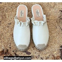 Valentino Studded Ruffled Leather Espadrilles Mules Sandals White 2022