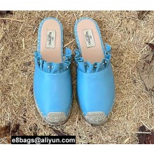 Valentino Studded Ruffled Leather Espadrilles Mules Sandals Blue 2022