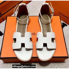 Hermes Epsom Calfskin Santorini Sandals Handmade White