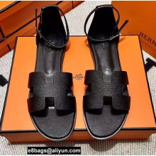 Hermes Epsom Calfskin Santorini Sandals Handmade Black