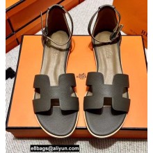 Hermes Epsom Calfskin Santorini Sandals Handmade Etoupe
