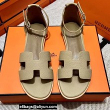 Hermes Epsom Calfskin Santorini Sandals Handmade Camel