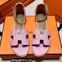 Hermes Epsom Calfskin Santorini Sandals Handmade Pink
