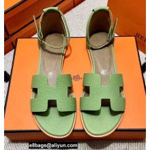 Hermes Epsom Calfskin Santorini Sandals Handmade Light Green