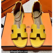 Hermes Epsom Calfskin Santorini Sandals Handmade Yellow