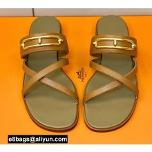 Hermes Roulis Buckle Claire Sandals Brown