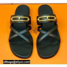 Hermes Roulis Buckle Claire Sandals Black