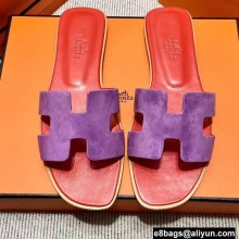 Hermes Suede Goatskin Oran Sandals Purple