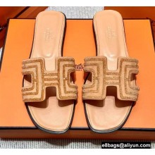 Hermes suede goatskin with rhinestone Oran Sandals Beige