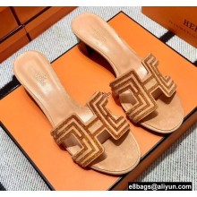 Hermes suede goatskin with rhinestone Oasis Sandals Beige