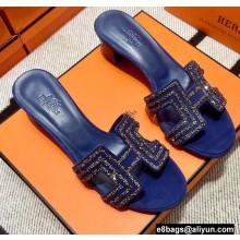 Hermes suede goatskin with rhinestone Oasis Sandals Blue