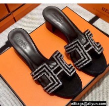 Hermes suede goatskin with rhinestone Oasis Sandals Black