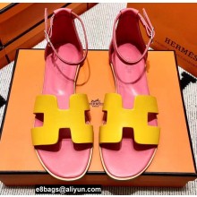 Hermes Swift Calfskin Santorini Sandals Handmade Yellow