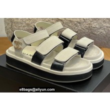 Chanel CC Logo Suede Velcro Sandals White 2022