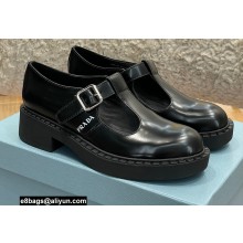Prada Brushed Leather T-strap shoes Black 2022