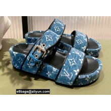 Louis Vuitton Monogram Velvet Jumbo Flatform Mules Light Blue 2022