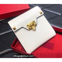 Valentino Rockstud Alcove Grainy Calfskin Compact Wallet White 2022